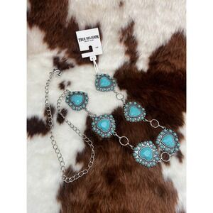 True Religion Turquoise Heart Medallion Silver Chain Belt Western Boho S/M NEW